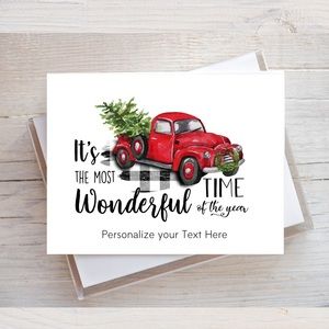 Red Truck Holiday Cards | Farmhouse Christmas Card Set | Christmas Notecard Set